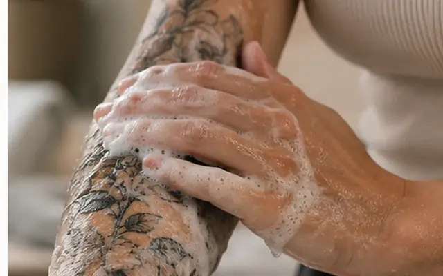 Nežno umivanje svežega tattooja